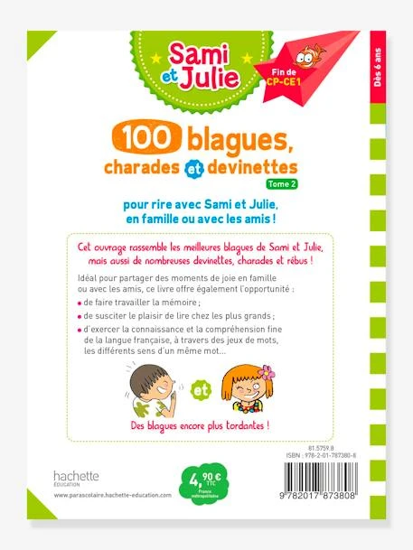 Livre éducatif Sami Et Julie - 100 Blagues, Charades Et Devinettes - Tome 2 - HACHETTE ÉDUCATION Blanc - Hachette 2 Livre éducatif Sami Et Julie - 100 Blagues, Charades Et Devinettes - Tome 2 - HACHETTE ÉDUCATION Blanc - Hachette – Image 2